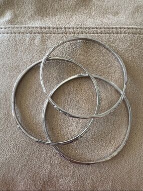 Stella & Dot Set of 3 Silver Tone Bangle Bracelets